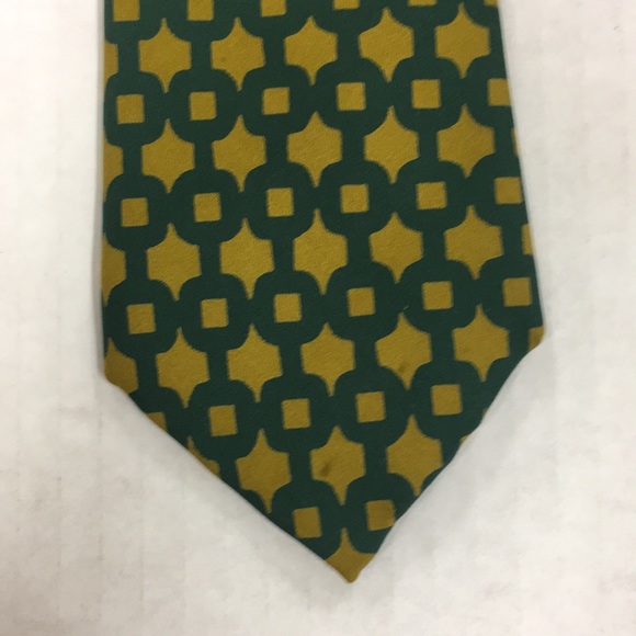 Hermes Vintage Men's Tie Gold and Green 214 FA - Picture 5 of 6